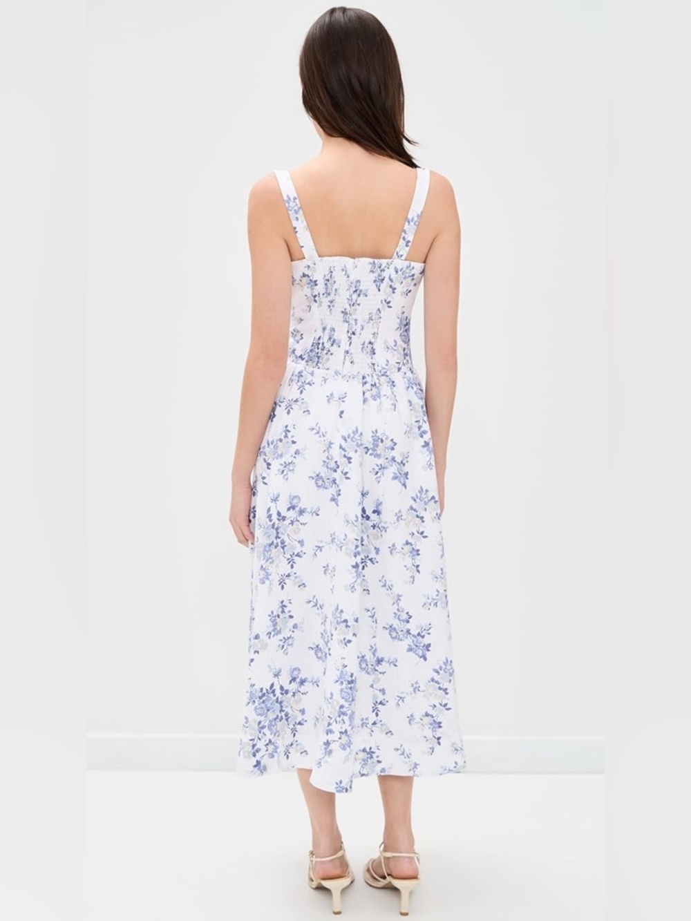 NEW Reformation Janu Midi Linen Dress Lana Floral Blue White | US 0 / UK 4 - Picture 2 of 15